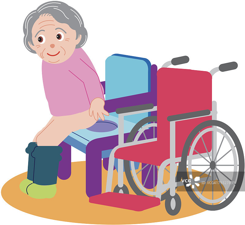 老年妇女试图坐在房间的马桶上（侧面视角）图片素材