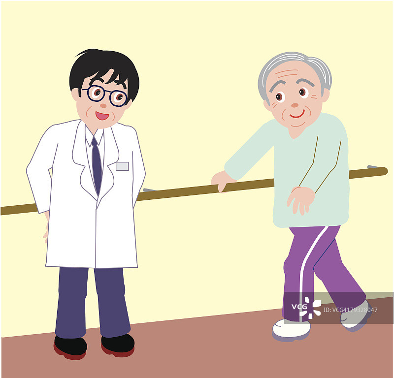 医生帮助老年男性进行治疗图片素材