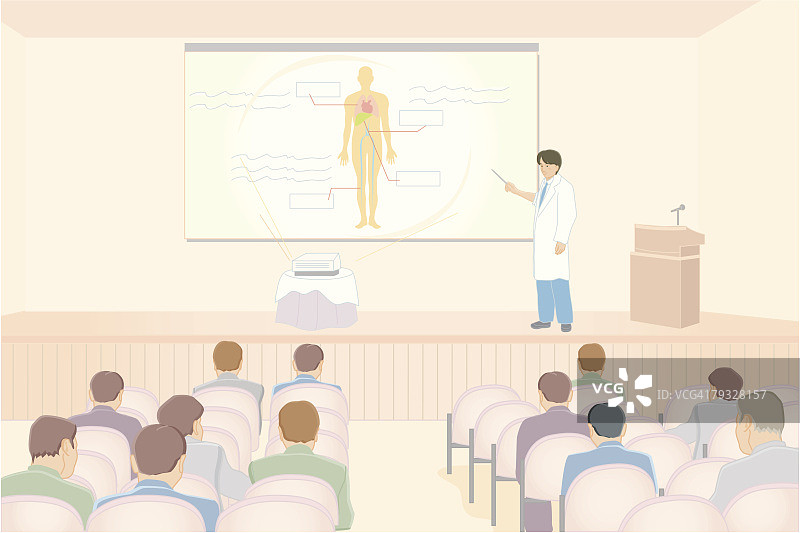 医生在学术会议上做报告插画图片素材