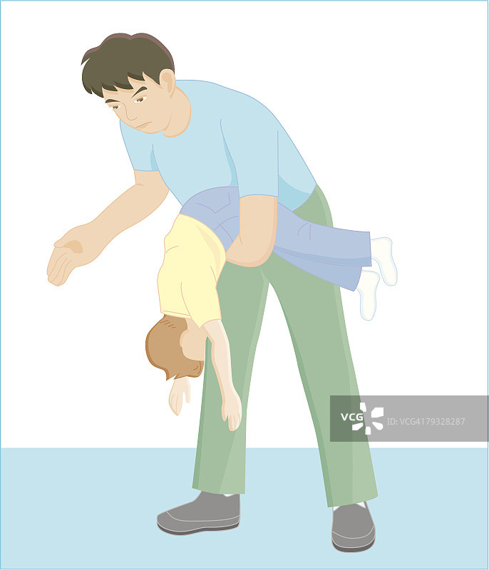 父亲帮助儿子吐出异物插画图片素材