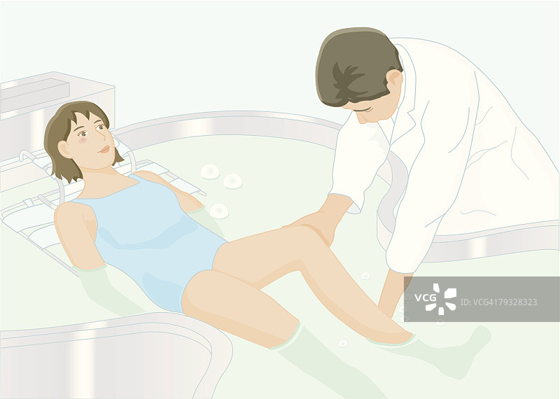 医生在浴缸中为病人按摩插画图片素材
