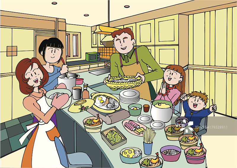 家庭准备食物插画图片素材
