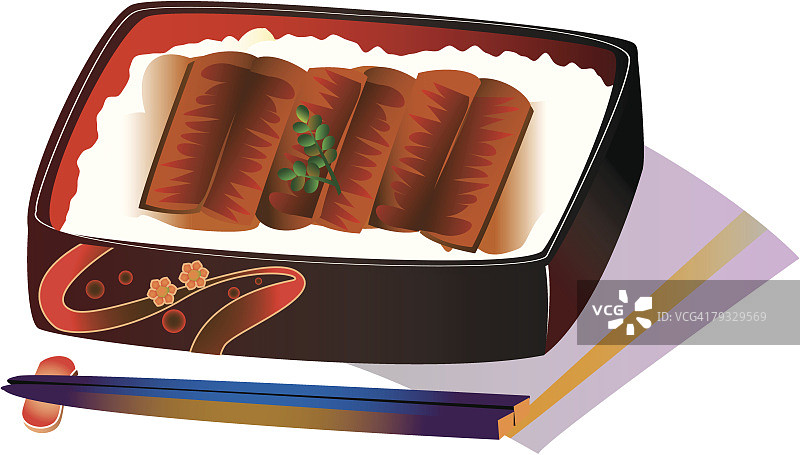 米饭上的烤鳗鱼（插画）图片素材