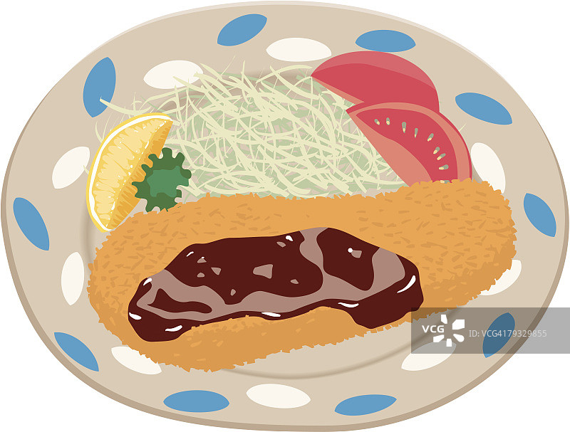 猪排沙拉插画图片素材