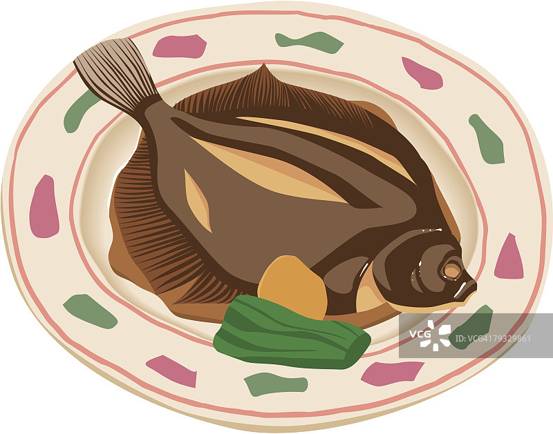 酱油煮比目鱼特写插图图片素材