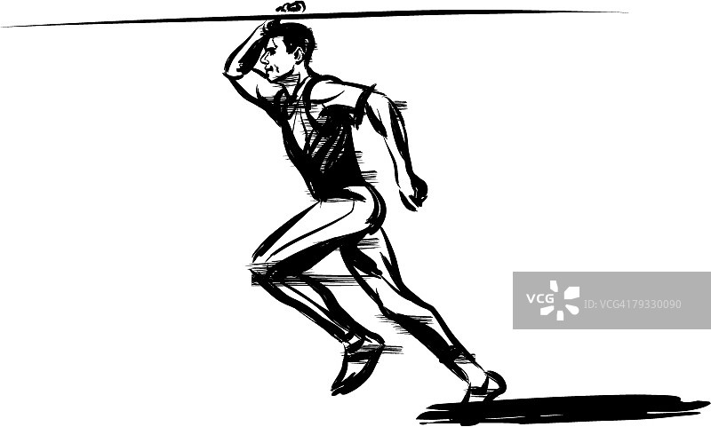 标枪投掷者，笔墨风格图片素材