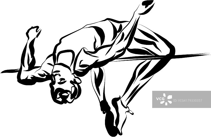 运动员跳跃，笔墨风格图片素材