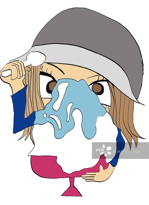 女孩吃刨冰，插画，卡通，肖像图片素材