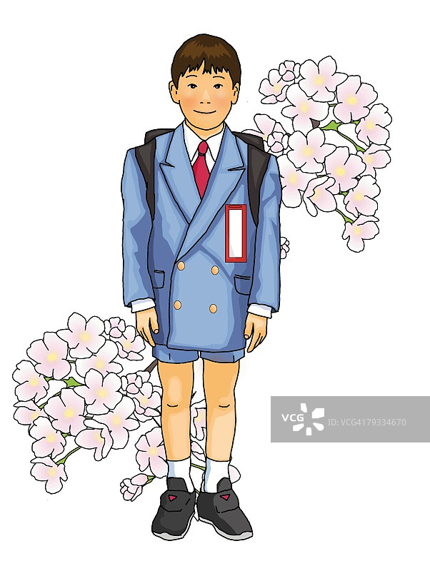 身着正装的日本男孩肖像，正面视角，白色背景，抠图图片素材