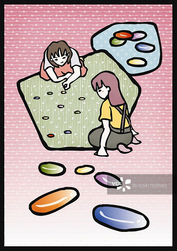 两个女孩玩弹珠图片素材