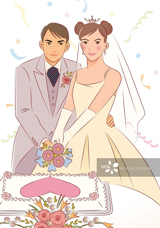 新婚夫妇切结婚蛋糕特写图片素材