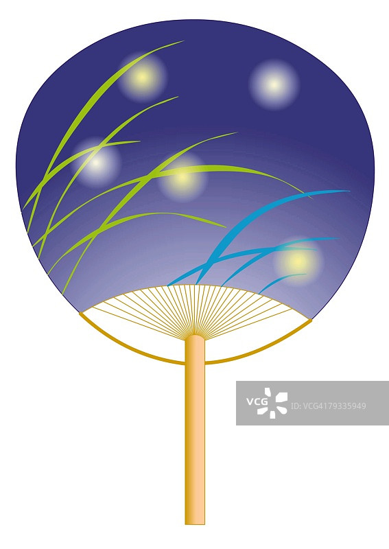 萤火虫光绘日式纸扇特写图片素材