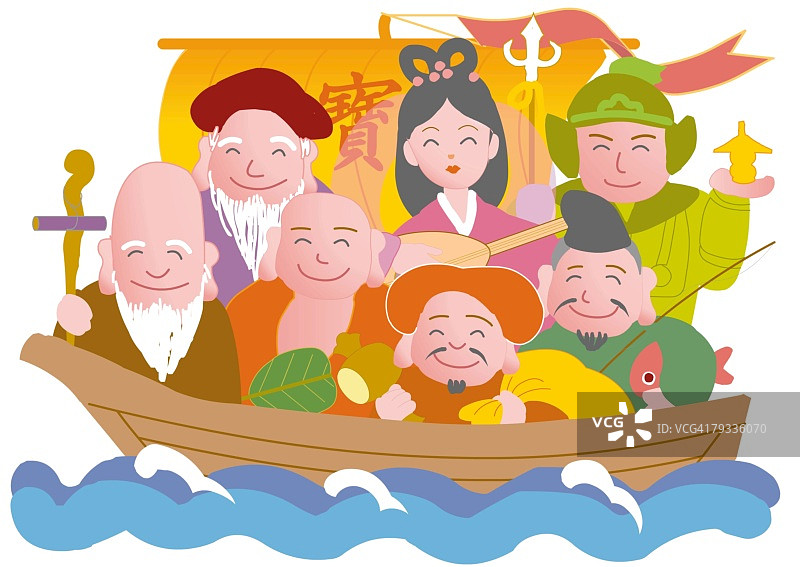 七福神在船上的图片图片素材