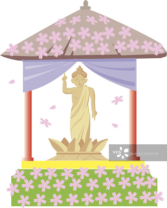 花祭节上单手指向天空的佛像图片素材