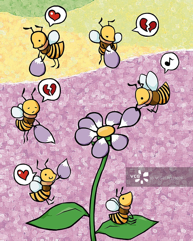 蜜蜂扯掉花瓣，正面视角图片素材