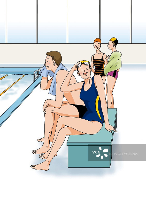 老年夫妇游泳插画侧视图图片素材