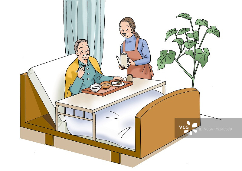 医院里的老年夫妇插画，高角度视角图片素材