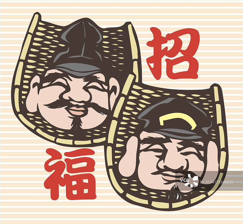 惠比寿和大黑天的绘画，木刻图片素材