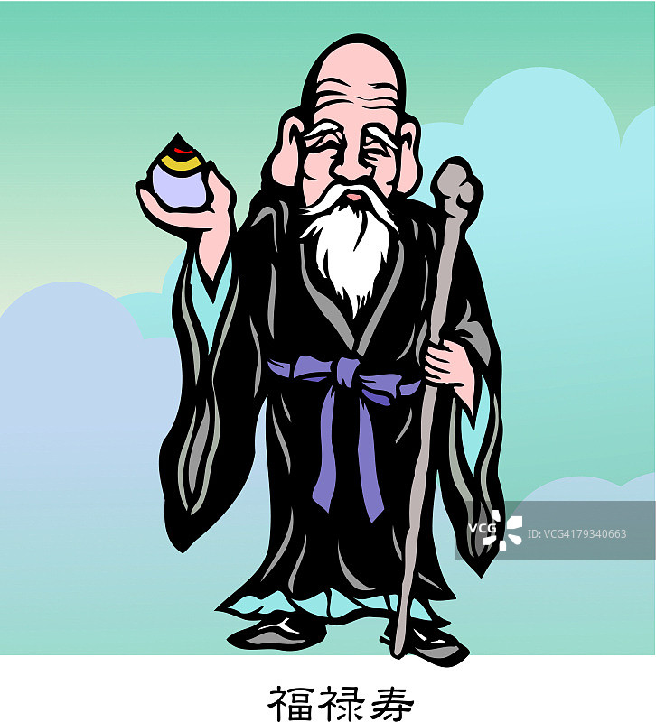 福禄寿木刻画图片素材