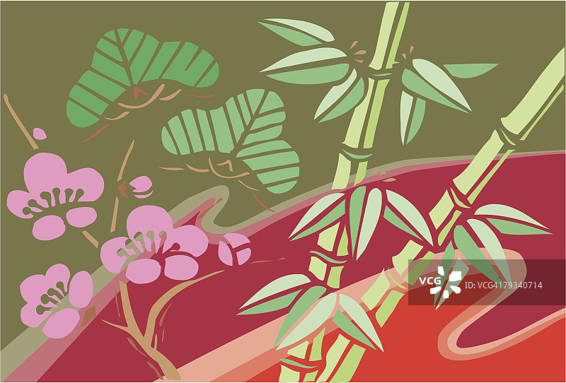 松竹梅图案木刻画图片素材