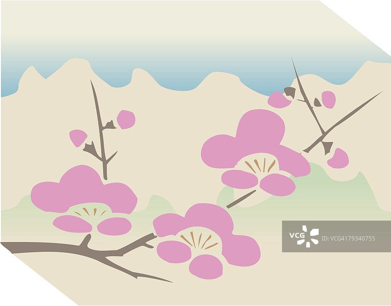 梅花绘画：木刻版画图片素材