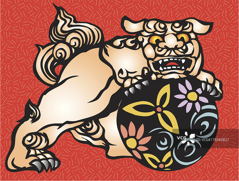 唐狮木刻油画图片素材