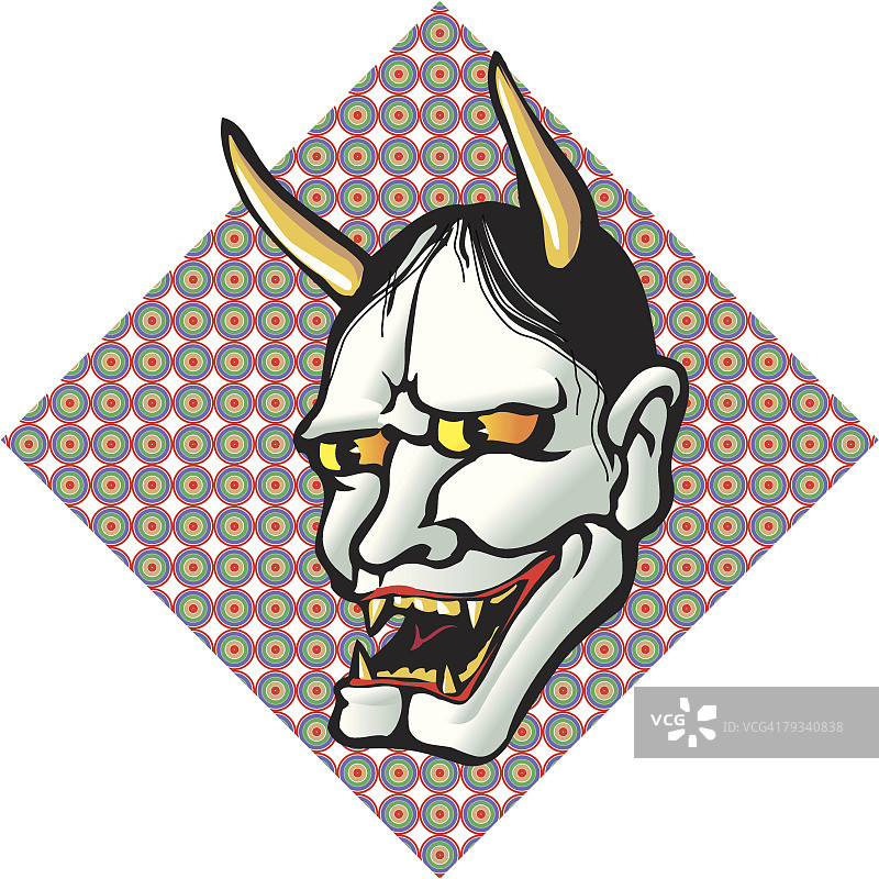 般若面具木刻画图片素材