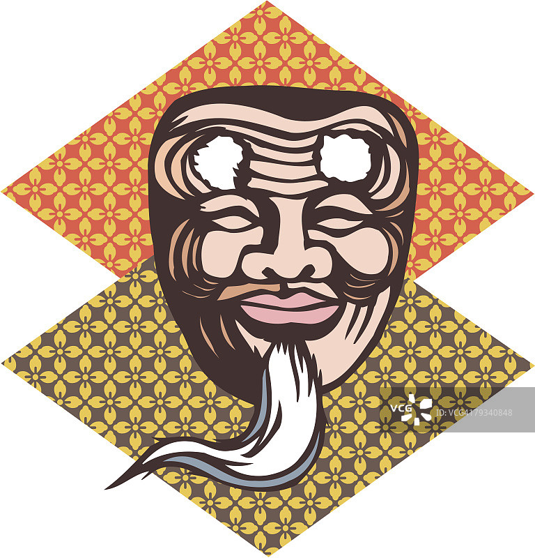 老人面具木刻画图片素材