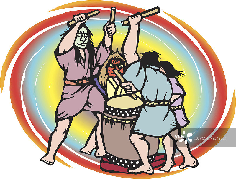 御阵乘太鼓，木版画，石川县，日本图片素材