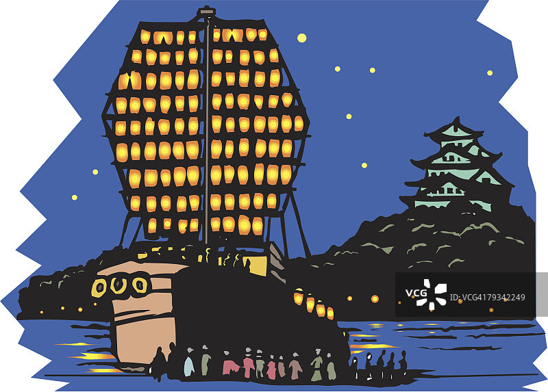 日本大阪天神祭木刻图片素材
