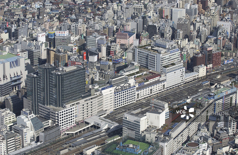 池袋站区域鸟瞰图，全景聚焦图片素材