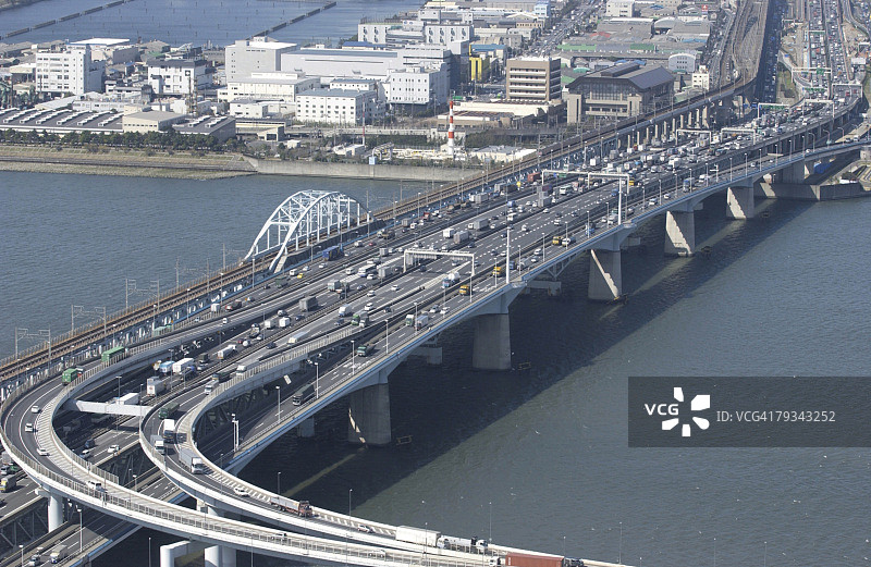 荒川湾桥航拍图片素材