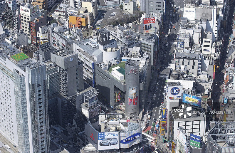 涩谷车站区域航拍视角全景聚焦图片素材