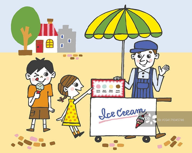 孩子们购买冰淇淋绘画插图图片素材
