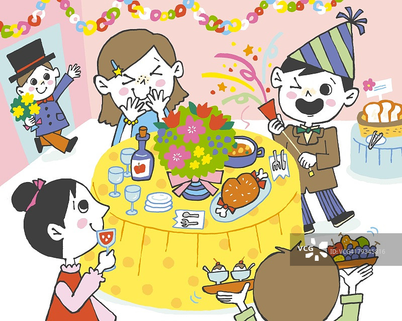 孩子们在聚会，绘画插图图片素材