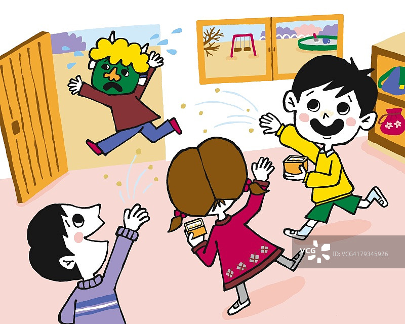 孩子们庆祝节分，绘画插图图片素材