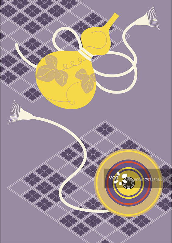 日式葫芦和陀螺绘画插图图片素材