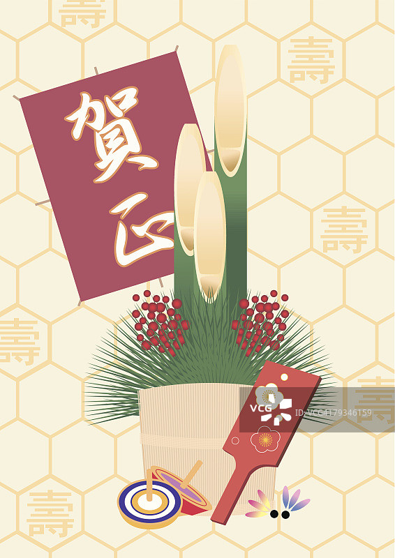 门松和日本玩具，绘画，插图，说明性技术图片素材