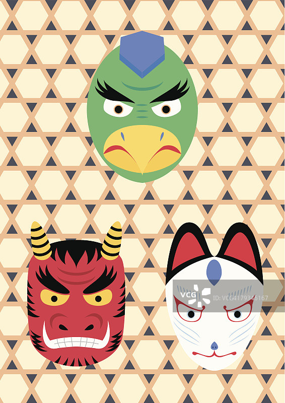 日本面具绘画插画技法图片素材