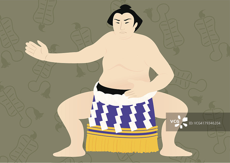 相扑选手绘画插图正面图图片素材