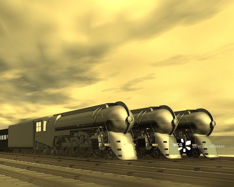 三台火车头插画 2.5D怀旧风图片素材