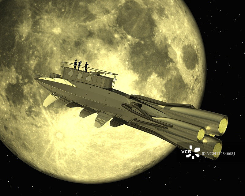 宇宙飞船插画，CG，3D，棕褐色，低角度视图图片素材