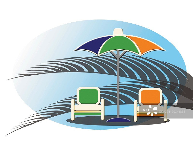 海滩阳伞和椅子绘画插图图片素材