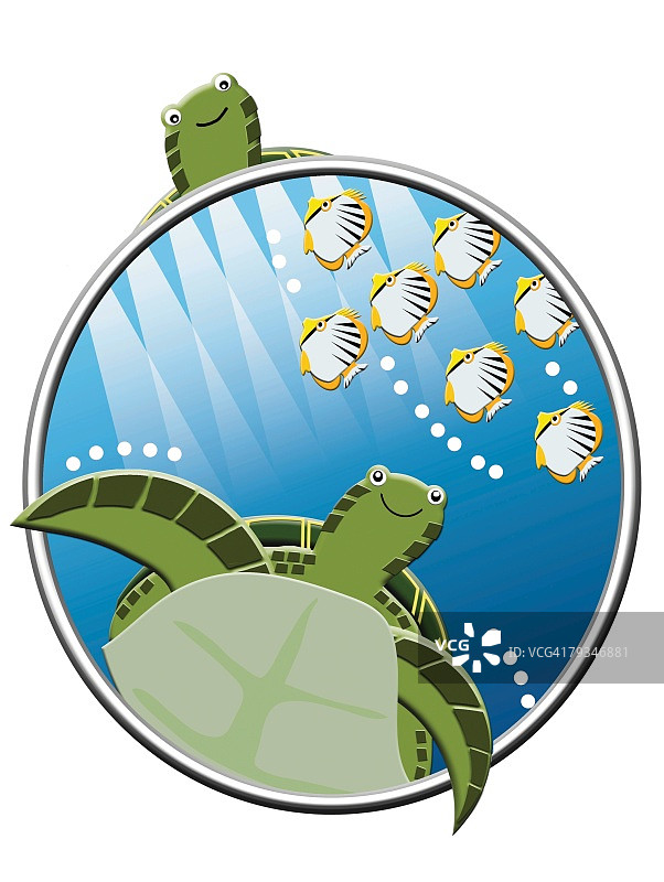 乌龟和热带鱼绘画插图图片素材