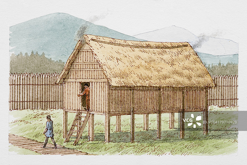 公元前4000年的湖上住所图片素材