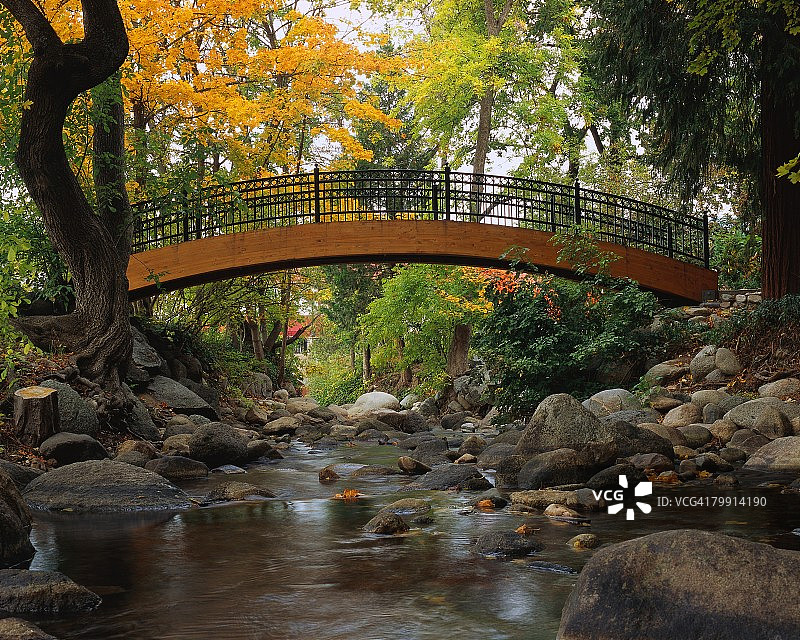 跨越溪流的人行桥图片素材