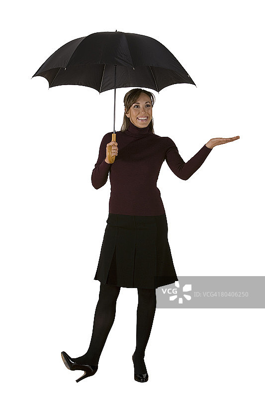 拿着雨伞查看是否下雨的职业女性图片素材