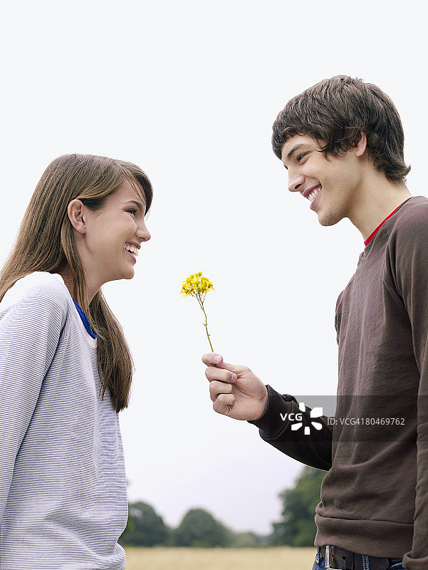 男孩给女孩一朵花图片素材