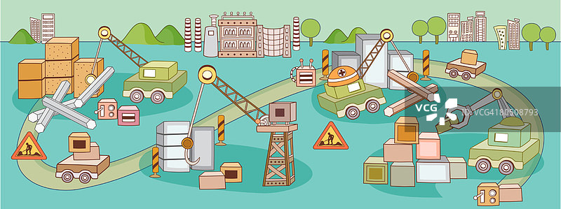 建筑工地的彩色抽象插图图片素材