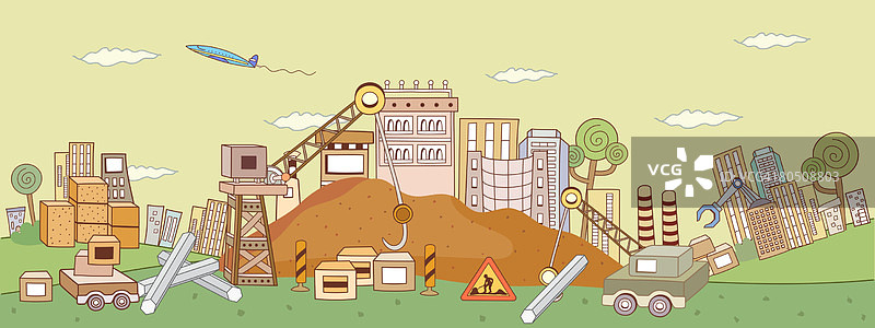 山边起重机吊起货物的景观，背景是建筑物图片素材